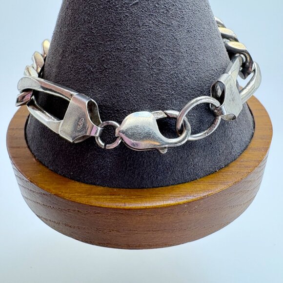 VTG Sterling Silver 925 Heavy Figaro Link Chain Bracelet Size 8.5" Length - Picture 4 of 10